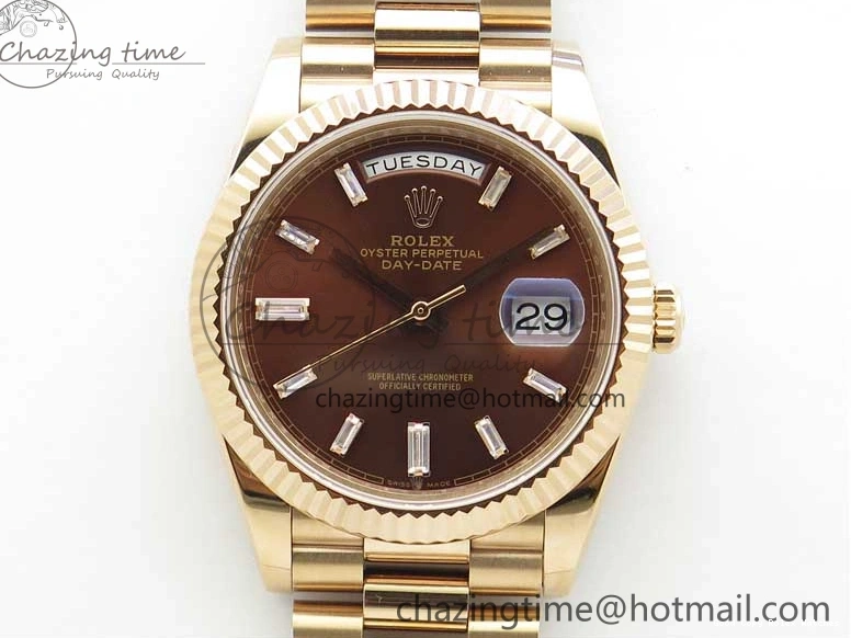 Best AAA Replica Sites Dial 40mm 904 New Version RG Bracelet Bold 228239 2825 President A Crystal Markers Day-Date on RG BP Brown Dial T 0118